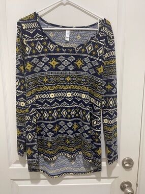 LuLaRoe Navy and Gold Print Top